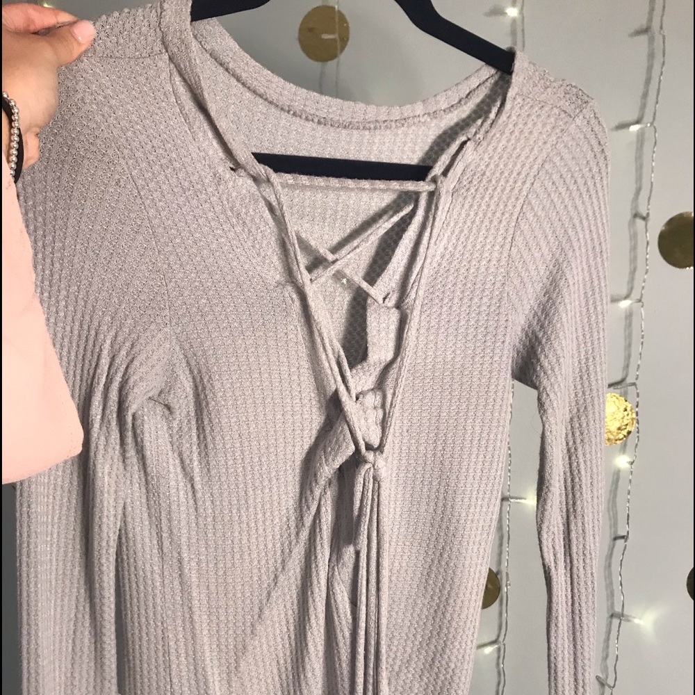 blue flowy shirt